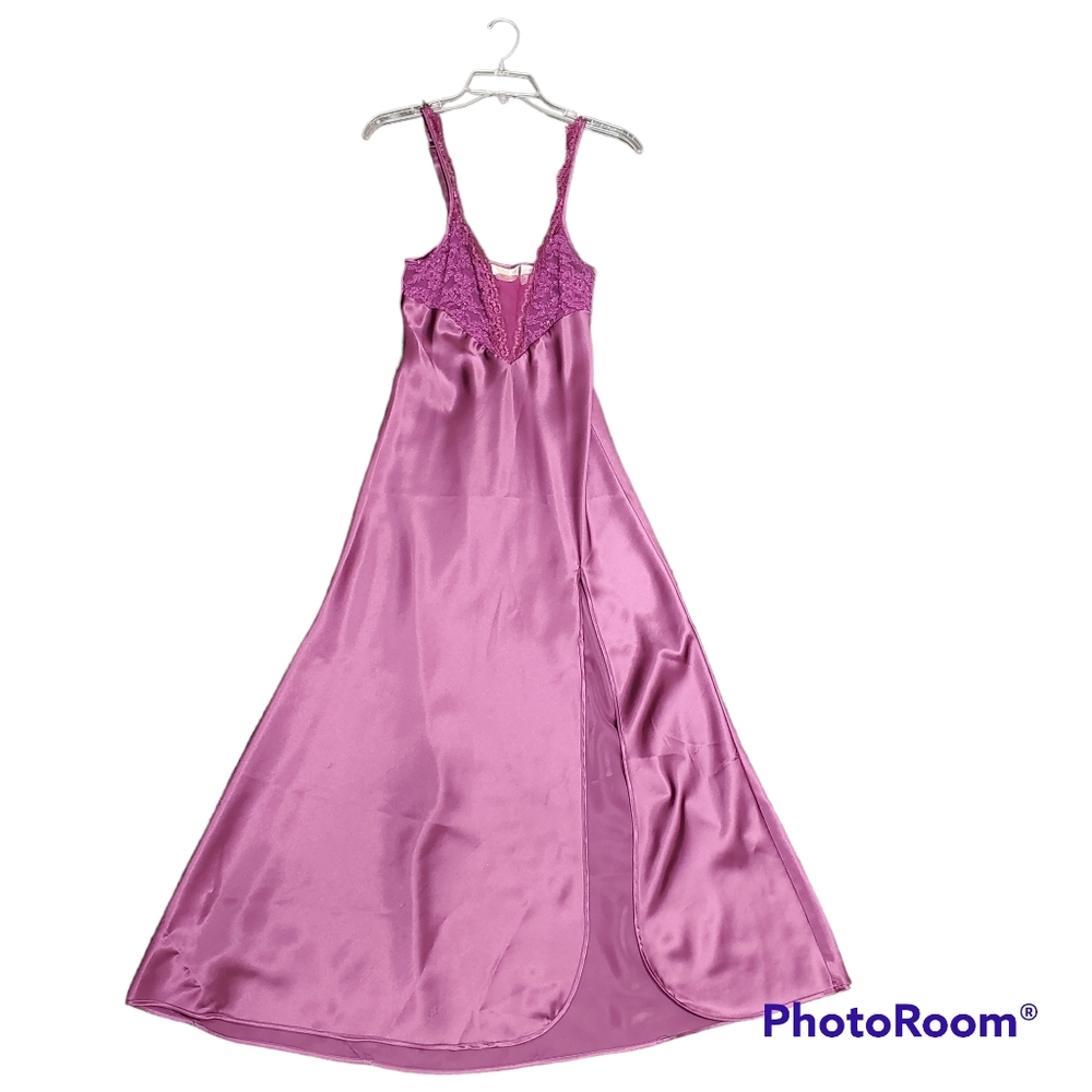 VINTAGE Victoria's Secret Gold Label Plum Slip Night Gown Hi Slit EUC Size XS - Picture 13 of 13